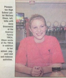 Newspaper clipping from the Kearney Hub, October 16, 2003. The article described how Farris was a role model for other teens.