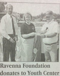 Judy receiving funds from the Ravenna Foundation for the Youth Center.