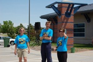 Kate Heelan, Scott Hayden, and Katie George take a little break while setting up for Walk Out On Your Job in 2008.